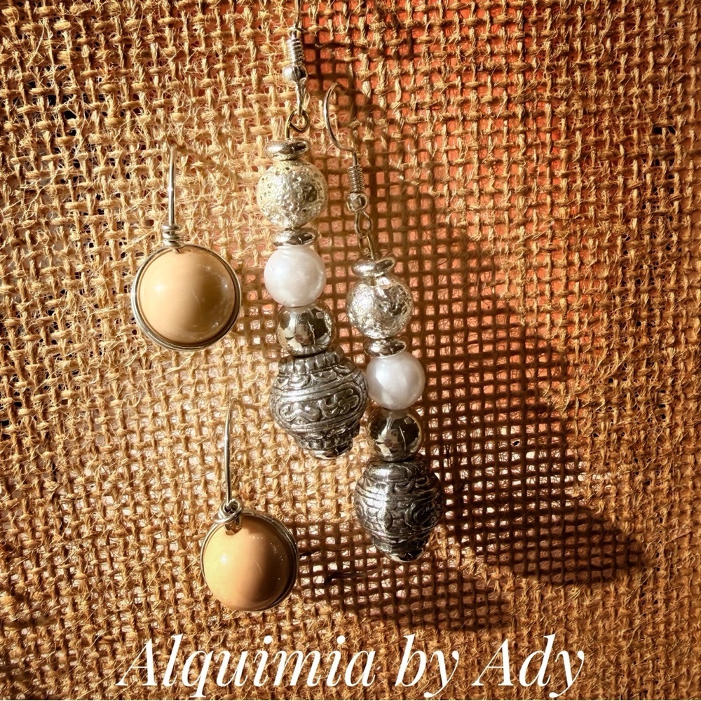 Boho revival oddity Gold and Silver Dangle Earrings set